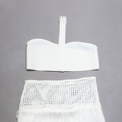 Summer White Two-Piece Bandage Set with Fringe Luxury Clothing for Women Shipped by DHL/Fedex/UPS/EMS 3-7 Days
