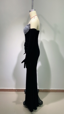 Digital Printing Logo Customized ED2675 Women's Elegant Velvet Sequin Evening Dress with Natural Waistline and Long Skirt
