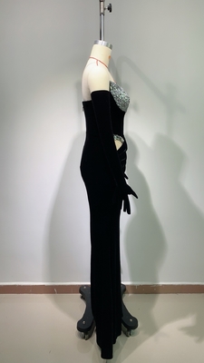 Digital Printing Logo Customized ED2675 Women's Elegant Velvet Sequin Evening Dress with Natural Waistline and Long Skirt