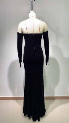 Digital Printing Logo Customized ED2675 Women's Elegant Velvet Sequin Evening Dress with Natural Waistline and Long Skirt
