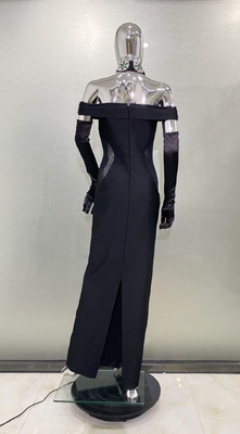 Women's Fashionable Crystal Dress with Band Sleeves and Stretch Fabric