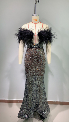 Custom Logo Position ED2678 Elegant and Luxurious Long Feather Gown Evening Dress for Women in Polyester/Cotton Material
