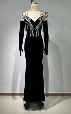 Stock/ ED2653 Velvet Fabric Women's Party Dress Puffy Skirt Luxury Crystal Evening Gown Formal Dress