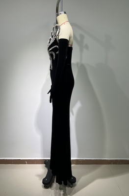 Stock/ ED2653 Velvet Fabric Women's Party Dress Puffy Skirt Luxury Crystal Evening Gown Formal Dress