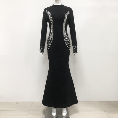 Full Sleeve LS2604 Elegant Sexy Formal Party Dress with Diamonds Floor-Length Tight-Fitting Bandage Women's Bodycon Dress