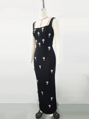Customizable Women's Rhinestone Bandage Dress 220g Fabric Weight No Built-in Bra Sleeveless Tight Summer Crystal Dress