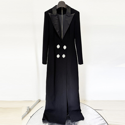 LS2611 Luxurious Long Sleeve Slim Fit High Slit Black Maxi Dress Sexy V-Neck Floor-Length Women's Clothing