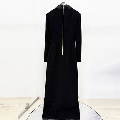 LS2611 Luxurious Long Sleeve Slim Fit High Slit Black Maxi Dress Sexy V-Neck Floor-Length Women's Clothing