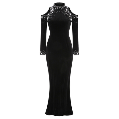 LS2601 Diamond Water Diamond Velvet Swan Velvet Dress Elegant Long Dress for Women Customizable Logo/Graphic Customization Supported