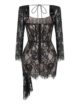 LS2535 Women's Fashion Long Sleeve Wedding Dress Bride Mini Lace Sexy Dress Woven Technique Skill Method