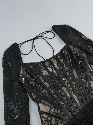 LS2535 Women's Fashion Long Sleeve Wedding Dress Bride Mini Lace Sexy Dress Woven Technique Skill Method