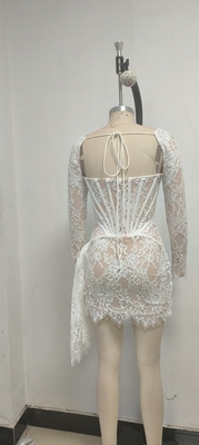 LS2535 Women's Fashion Long Sleeve Wedding Dress Bride Mini Lace Sexy Dress Woven Technique Skill Method