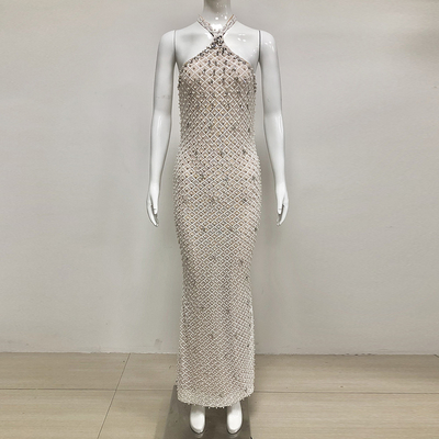 SB3332 Women's Celebrity Sequin Sexy Cocktail Dress Tight Sleeveless White Sequin Pearl Party Evening Dress from Guangdong