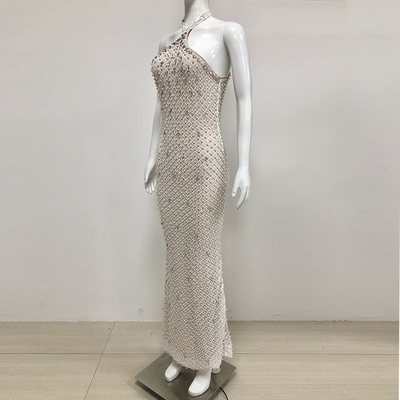 SB3332 Women's Celebrity Sequin Sexy Cocktail Dress Tight Sleeveless White Sequin Pearl Party Evening Dress from Guangdong