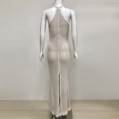 SB3332 Women's Celebrity Sequin Sexy Cocktail Dress Tight Sleeveless White Sequin Pearl Party Evening Dress from Guangdong