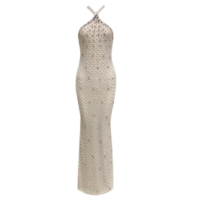 SB3332 Women's Celebrity Sequin Sexy Cocktail Dress Tight Sleeveless White Sequin Pearl Party Evening Dress from Guangdong