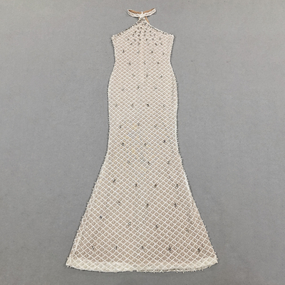 SB3332 Women's Celebrity Sequin Sexy Cocktail Dress Tight Sleeveless White Sequin Pearl Party Evening Dress from Guangdong