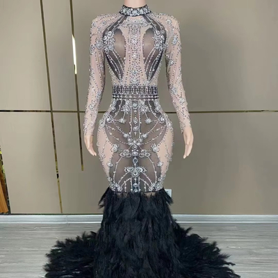 Natural Waistline AD1820 Luxury Feather Birthday Dress Crystal Dress Women's Diamond Dress for Party within Standards