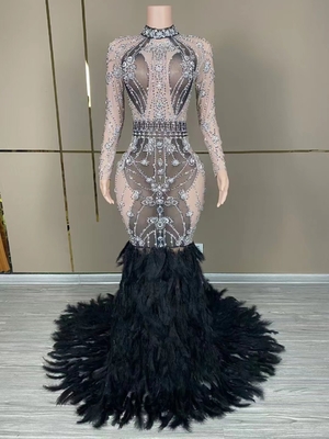 Natural Waistline AD1820 Luxury Feather Birthday Dress Crystal Dress Women's Diamond Dress for Party within Standards