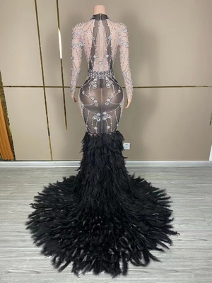 Natural Waistline AD1820 Luxury Feather Birthday Dress Crystal Dress Women's Diamond Dress for Party within Standards
