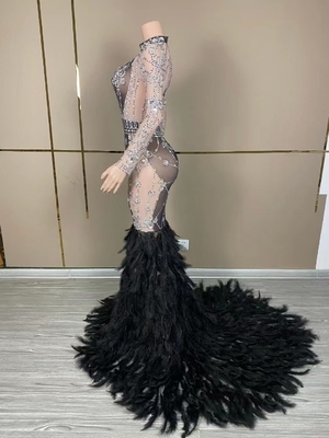 Natural Waistline AD1820 Luxury Feather Birthday Dress Crystal Dress Women's Diamond Dress for Party within Standards