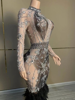 Natural Waistline AD1820 Luxury Feather Birthday Dress Crystal Dress Women's Diamond Dress for Party within Standards