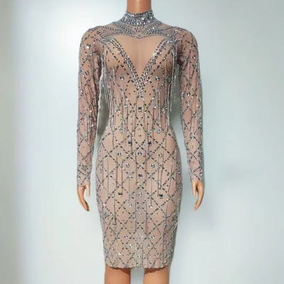 Full Sleeves Beaded Decoration AD2481 Luxurious Midi Cocktail Dress for Women's Luxurious and Special Occasions