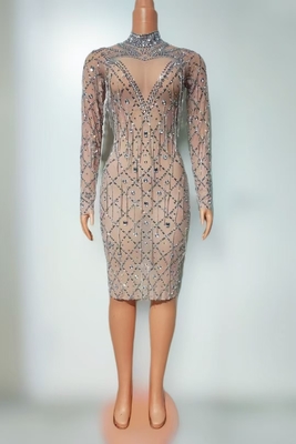 Full Sleeves Beaded Decoration AD2481 Luxurious Midi Cocktail Dress for Women's Luxurious and Special Occasions