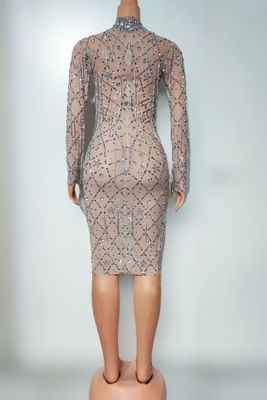 Full Sleeves Beaded Decoration AD2481 Luxurious Midi Cocktail Dress for Women's Luxurious and Special Occasions
