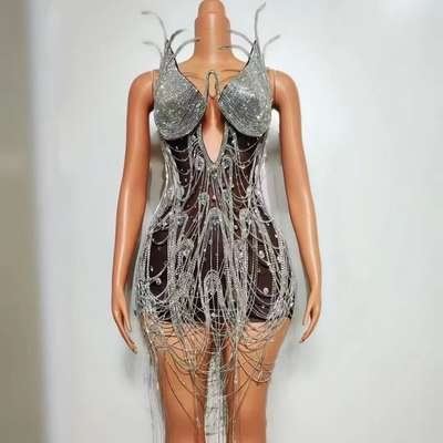 AD2483 Kimshein Fashion Handmade Women's Fringed Crystal Dress with Water Drill Eco-Friendly and Made in Guangdong