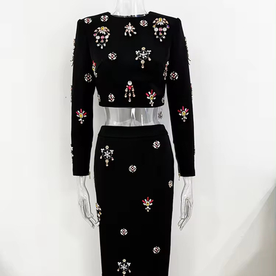 SR2319 Kimshein Elegant Women's Two-piece Set with Crystal Accents and Floral Pattern