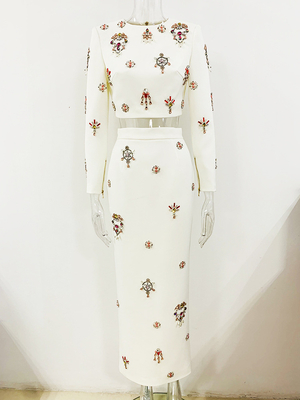 SR2319 Kimshein Elegant Women's Two-piece Set with Crystal Accents and Floral Pattern