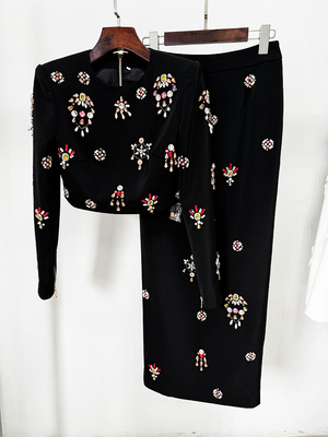 SR2319 Kimshein Elegant Women's Two-piece Set with Crystal Accents and Floral Pattern