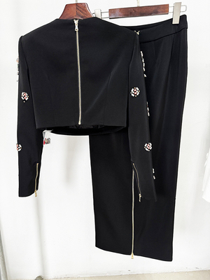 SR2319 Kimshein Elegant Women's Two-piece Set with Crystal Accents and Floral Pattern