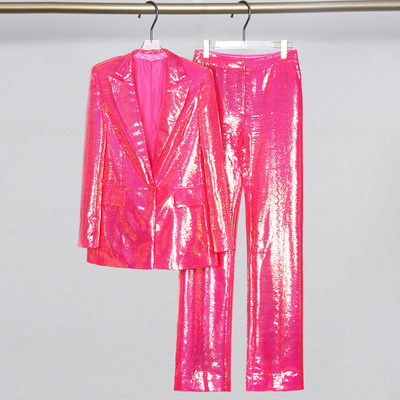 Formal V-Neck Style SR2324 Women's Luxury Sequin Pantsuit Long Sleeve Suit for Nightclub Sexy Party Outfit
