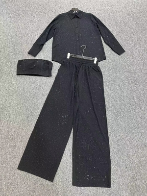 SR2314 Trendy Women's Luxurious Two-Piece Party Outfit with Pearl Embellishments Custom Logo Top Length Regular Sleeve