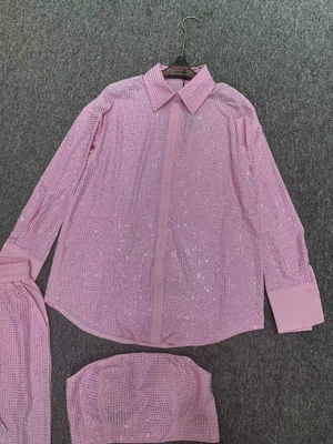 SR2314 Trendy Women's Luxurious Two-Piece Party Outfit with Pearl Embellishments Custom Logo Top Length Regular Sleeve
