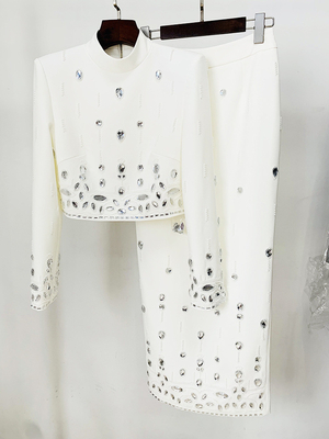 Stunning Eco-Friendly SR2316 Luxurious Yellow Spring/Autumn Outfit with Pearl and Crystal Two-Piece Set