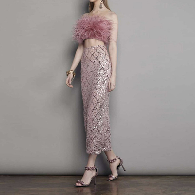 Fast Response BD2269 Fashionable Women's Shimmering Feather Sequin Two-Piece Set for Special Occasions