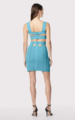 SS2244 Bandage Tight Bustier Two-Piece Set in Beautiful Blue Evening Dress and Mini Skirt Perfect Fit for All Body Types