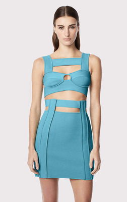 SS2244 Bandage Tight Bustier Two-Piece Set in Beautiful Blue Evening Dress and Mini Skirt Perfect Fit for All Body Types