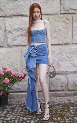 SS2245 Kimshein Denim Two-Piece Dress The Perfect Combination of Style and Elegance for Women