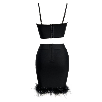 SS2238 Luxury Women's Two-Piece Set Street Feather Dance Party Dress Bottoms Custom Logo Included and Ready to Ship