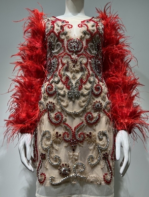 ED2666 Mini Dress with Crystals Pearls Feathers and Sequins Shipped by DHL UPS FedEx Sea or Air