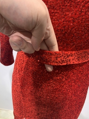 ED2645 Red Hot Club Women's Tight Dress with Hanging Collar Off-Shoulder Faux Fur Mini Length Ready to Ship Dry Clean Only