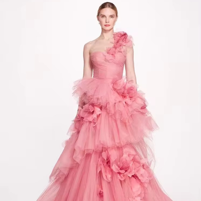 Other Print Method Asymmetrical Silk Pleated Midi Evening Dress for Women Customized One-Shoulder Fashion Dress ED2633