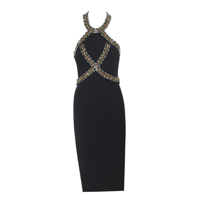 Polyester BASICS SB3310 Sleeveless Sequin Party Dress with Intricate Water Drill Embellishments