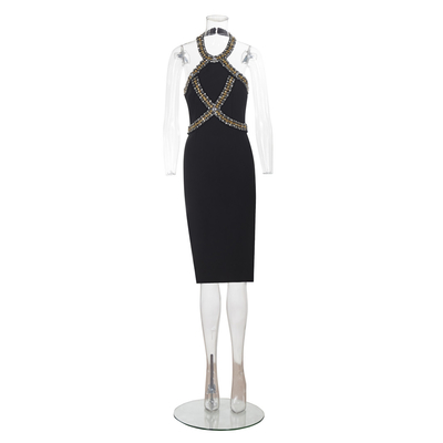 Polyester BASICS SB3310 Sleeveless Sequin Party Dress with Intricate Water Drill Embellishments