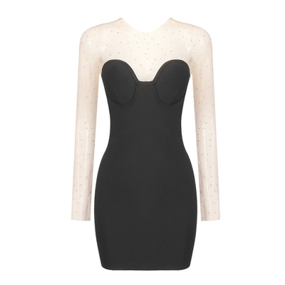 LS2603 Party Bandage Dress Elegant and Chic Hollow Out Sexy Nightclub Casual Dress with Mesh Fabric 7 Days Fast Sampling