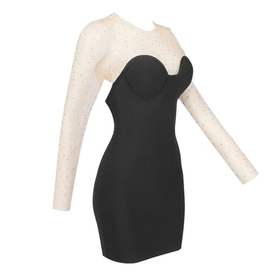 LS2603 Party Bandage Dress Elegant and Chic Hollow Out Sexy Nightclub Casual Dress with Mesh Fabric 7 Days Fast Sampling